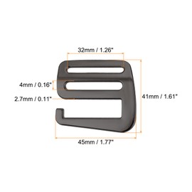 sourcing map Metal Webbing Strap 1.26 Inches 32 mm G-Hook Sliding Buckle for Backpack Dark Grey Pack of 4, Fonce Gris