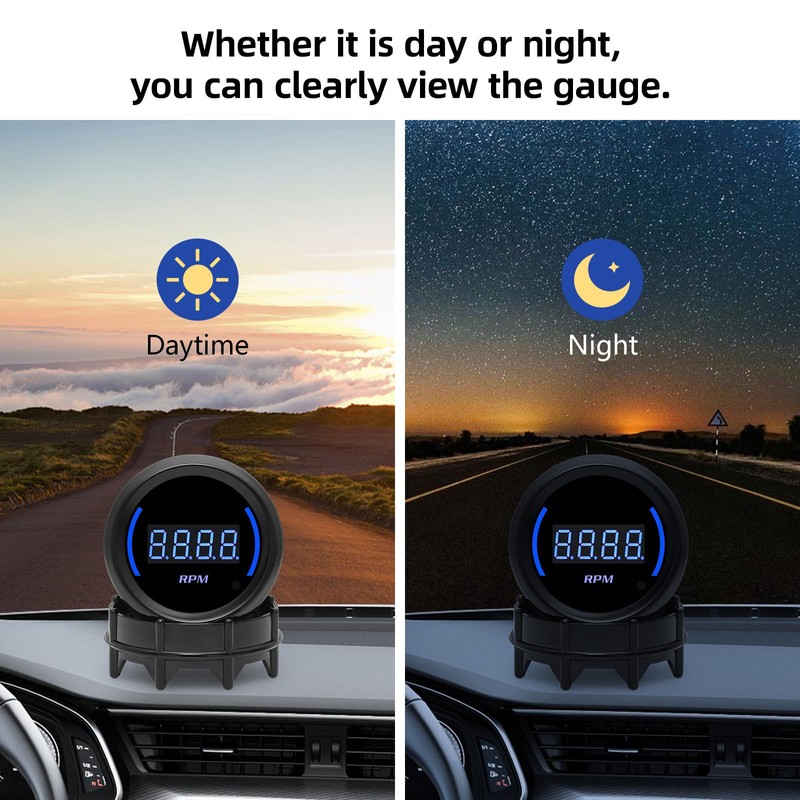ARTILAURA 2" 52mm Tachometer Gauge 0-9000 RPM Digital Blue Tacho