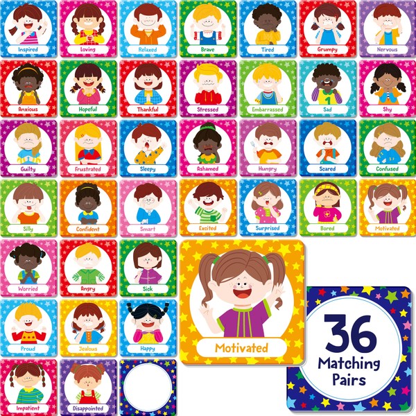 Hebayy 72 PCS Emotions Matching Game, 36 Pairs Feelings Memory