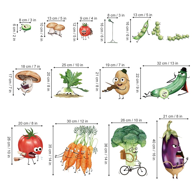 wondever Kitchen Wall Stickers Vegetables Fruits Peel and Stick Wall