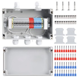 Junction Box Waterproof IP68, Surface-Mounted Junction Box, 2 in 3 Junction Box, Waterproof, Junction Box with Terminal Block, DIN Rail, Terminal Block Kit, UK 2.5 Terminal Kit for Cable Connection