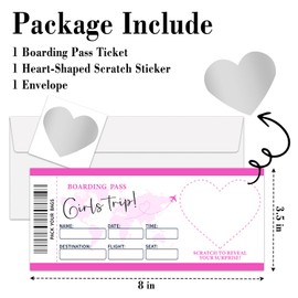 Boarding Pass Girl Trip Ticket, Pink Boarding Pass Gift Ticket, 1 Set DIY Scratch-Off Travel Tickets With Envelopes, Surprise Birthday Holiday Trip Reveal Gifts Cards -07