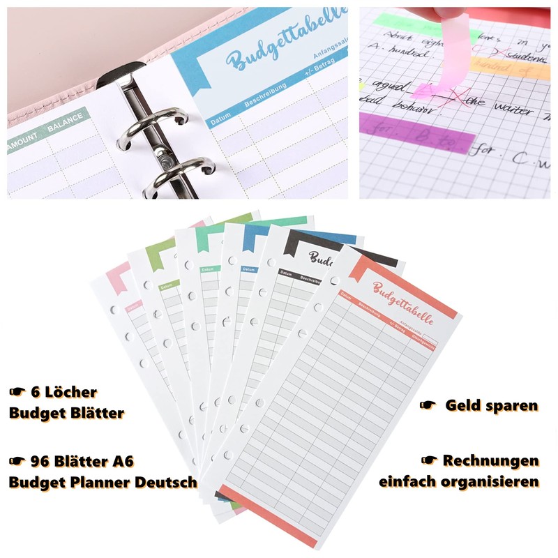 96 Sheets Budget Sheets German A6 Refill Paper Budget Planner