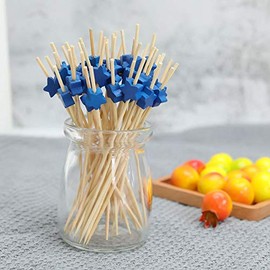AILEXI Cocktail Sticks 100 Counts Wooden Toothpicks Party Supplies frill finger food fruits sandwich nibbles - Blue Stars