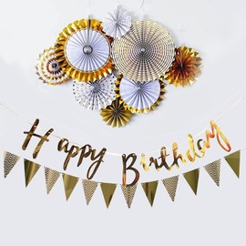 QZKJQDD Gold Paper Fan Decoration, Pack of 8 Paper Fans Party Decoration, Wedding, Garland Birthday, Used for Birthday, Wedding, Baby Shower, Party, Main Decoration