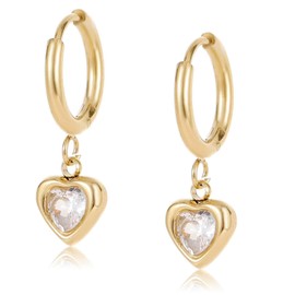 Crystal Heart Huggie Hoop Earrings For Women,Hypoallergenic Titanium Stainless Stee,Women Teen Hoop Earrings,Cubic Zirconia Ear Ringing Jewelry,Heart Ball Earrings,