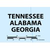 Tennessee, Alabama and Georgia Physical Map - 23.3 x 16.5