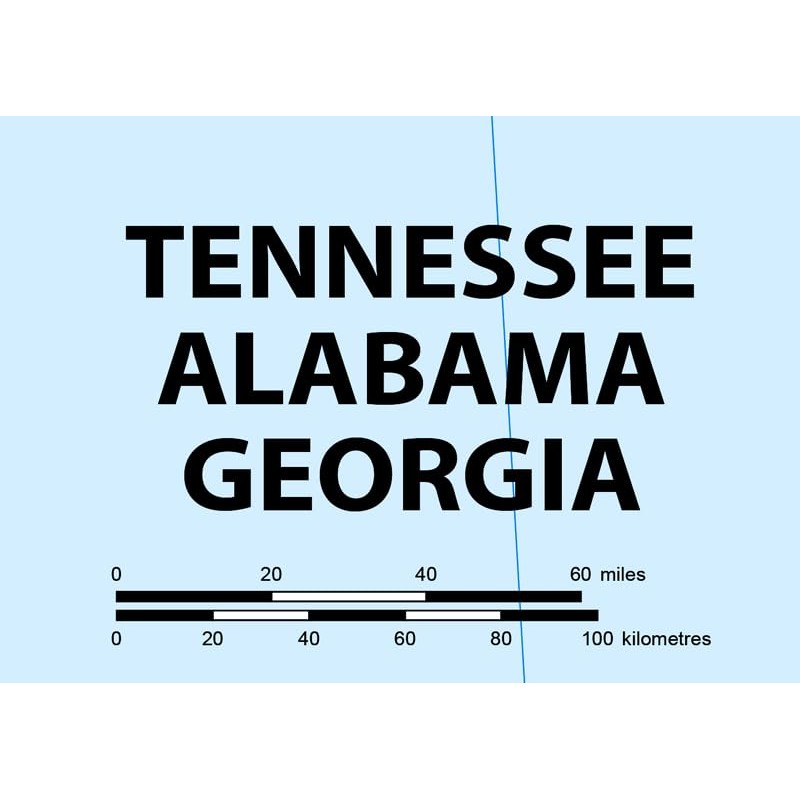 Tennessee, Alabama and Georgia Physical Map - 23.3 x 16.5