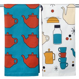 Rosula Studio Tea Towels Set of 2, 50 x 70 cm 100% Cotton Kitchen Towels, Printed Cotton Dish Towels for Drying Dishes and Hands, Decorative Tea Towels (Tea Time)