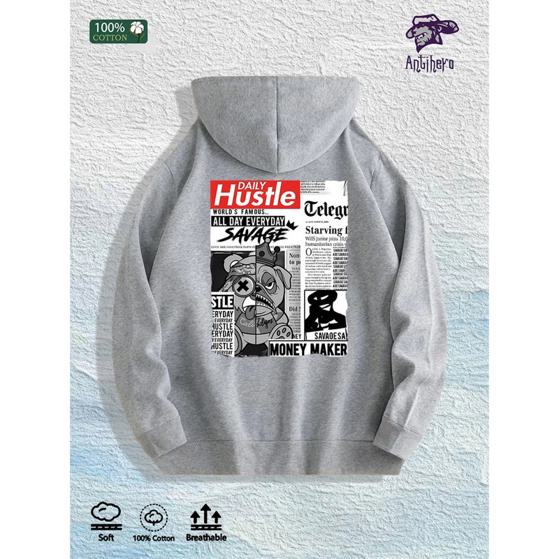 Daily Hustle Newspaper Graphic Hoodie 100% Cotton US Warehouse 7