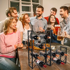 KAHLHAK Countertop Wine Rack - 3X9 Bottle Freestanding Modern Black Metal Wine Holder - 3 Tier Tabletop Wine Stand for Cabinet, Pantry, Bar - Durable & Space-Saving Wine Storage Organizer (3)