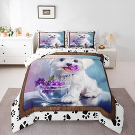 Erosebridal - Juego de ropa de cama para perros tamaño individual para niños y niñas, juego de edredón de flores moradas, juegos de cama y...         
