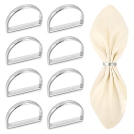 Oruola 8 PCS Silver D-shape Napkin Rings, Elegant Metal Napkin Rings Silver for Weddings, Dinner Parties, Thanksgiving, and Holiday Table Decorations