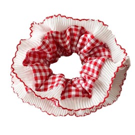 Laroal Oversized Frilly Red White Gingham Scrunchies for Women Lace Elastic Hair Bobbles Ponytail Holder Hair Accessories for Women