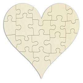 Wooden Puzzle Pointed Heart to Paint and Design Yourself – 18 Pieces, Approx. 55 x 55 cm – Empty Wooden Puzzle in Jute Bag Including Puzzle Template