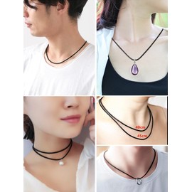 ChainsPro Women's Choker Necklace Chain Men's Black Wax Cord, Leather