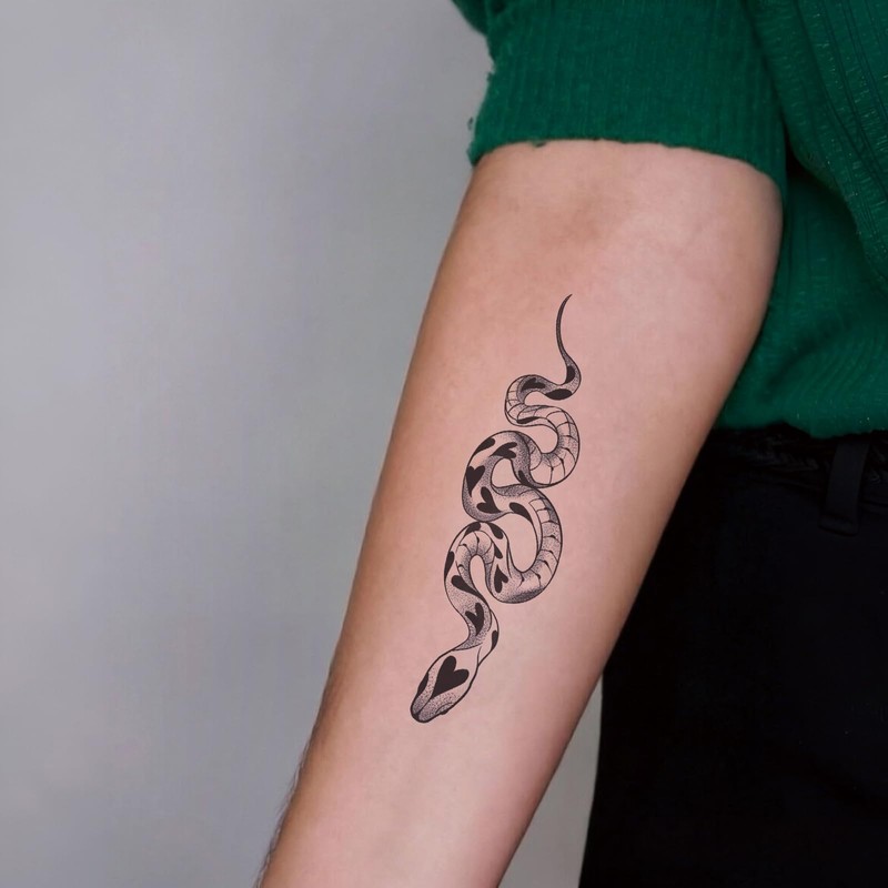 Heart Pattern Snake Semi Permanent Temporary Tattoos