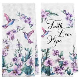 Hordely Hummingbird Gifts for Women Kitchen Dish Towels, Spring Hummingbird Kitchen Decor Hand Tea Towels, 15.35 x 23.62 Inch Funny Flower Bird Towel for Bathroom Set of 2 (Style B)