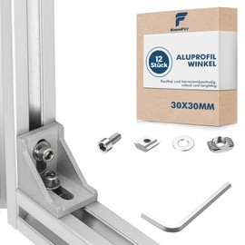 shinfly Pack of 12 Aluminium Profile Angle 30 x 30 mm, Mounting Material Aluminium Profile Angle Connector, Corner Connector 90 Degree Angle for Workbenches, Shelves, Device Stands, Support