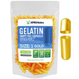XPRS Nutra Size 1 Empty Capsules - 100 Count Empty Gelatin Capsules - Pill DIY Capsule Filling - Pure Bovine Pill Gel Caps for Do-It-Yourself Supplements (Gold)