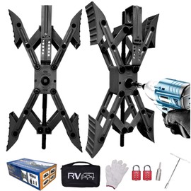 RVPNR Camper X-Shaped Wheel Chock Stabilizer, RV Stabilizer Wheel Chock Scissor, X Chocks Wheel Stabilizer for Travel Trailer Allow Drill Adjust with Hex Socket, Tool Kit and Password Locks-Black