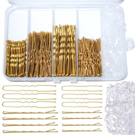 300pcs Bobby Pins Hair Pins Set, 100 Bobby Pins 100 U Shaped Hair Pins 100 Hair Bands, Bobby Pins for Women Hair Pins for Buns, Hair Grips Gold Hair Styling Accessories with Storage Box
