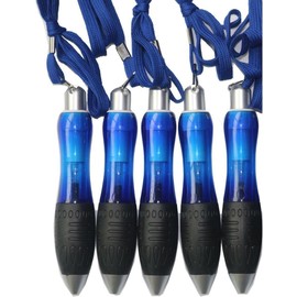 Blue thick fat ballpoint pen with string, easy to hang neck, with pen refill, 1 set (5 pieces)