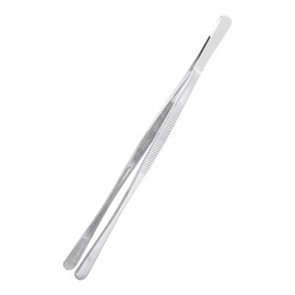 sourcing map Kitchen Tweezers Stainless Steel, 10 Inch Food Tongs Fine Cooking Tweezers Set Extra-Long Tweezer Tongs for Cooking Grill Baking BBQ, Silver Round Straight Clip