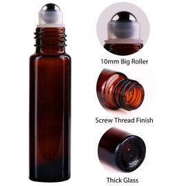 inice 100 10ml Amber Galss Roller Bottles Essential Oils Applicator With Stainless Steel Roller Balls Aluminium Alloy Cap