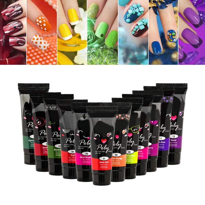 12 Pcs 15ml Nail Extension Gel Painless Odorless Safe UV