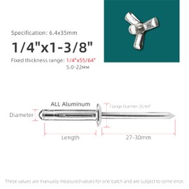 40pcs Trifold Rivets,Silver Aluminum Alloy Folding Blind Rivets,Tri-fold Exploding Pop Rivets for Soft or Plastic Materials,Tri Grip Rivets.1/4"x1-3/8"(6.4x35MM)