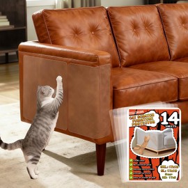 DSGLONGBIN Anti Cat Scratch Furniture Protector for Leather - 17x12 Inch, 14 PCS Couch Protector from Cat Claws, Strong Adhesion, No Residue, Easy Remove for Leather Couch, Chair, Corner, Door, Wall
