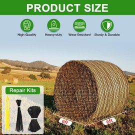 6x6 ft Large Round Bale Hay Net,Bale Hay Net Slow Feed for Horses & Livestock-Ultra Slow Feeder Hay Nets Knotless Fits Round Bales 4x4-5x5 Square Bales 3x3x8-4x4x8 with 1.6 inches Hole for Cows,Goats