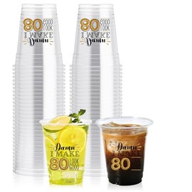 SEBMNOO 80th Birthday Party Disposable Cups, Funny Birthday Party Decorations for Women Men, Clear Plastic Cups Bulk Happy Birthday Disposable Drinking Cups for Birthday 50pcs