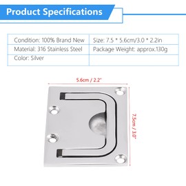 KooingTech Flush Hatch Locker, 2pcs Drawer Handles, 75x56mm Boat Hatch Handle, 316 Stainless Steel Boat Recessed Handle Pull Handle Cabinet Lift Handle for Marine Yacht