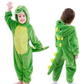 LOLANTA Toddler Dinosaur Animal Costume Unisex Baby Kids Flannel Hooded Romper Jumpsuit Dress Up Outfit（3.5-4.5Y,dinosaur）