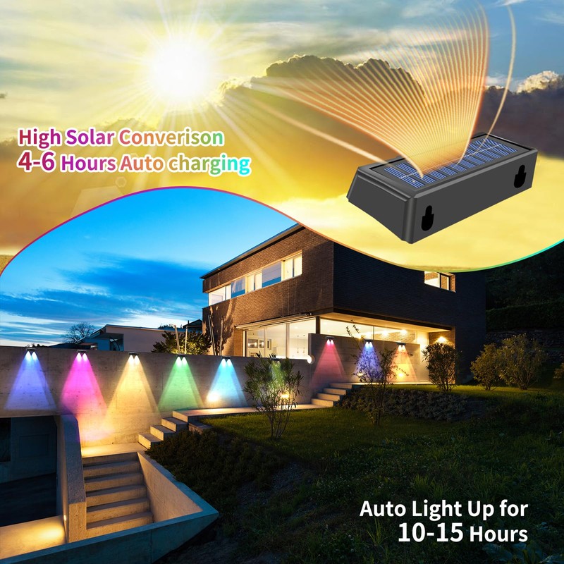 Gtliba Solar Fence Lights Outdoor 10 Colors, Warm White &