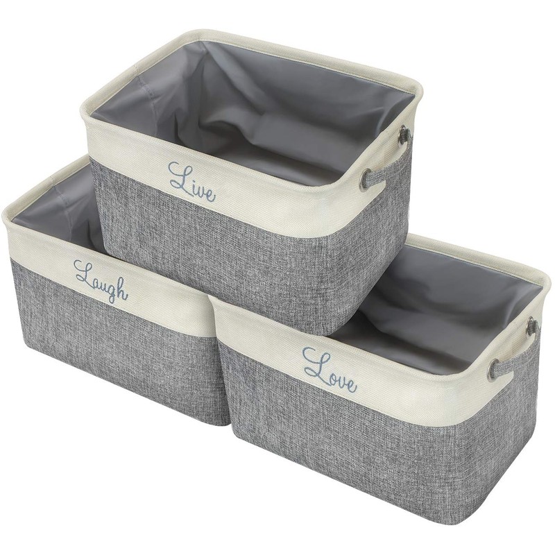 Sorbus Fabric Storage Cubes 15 Inch, 3 Pack, Grey, Jute