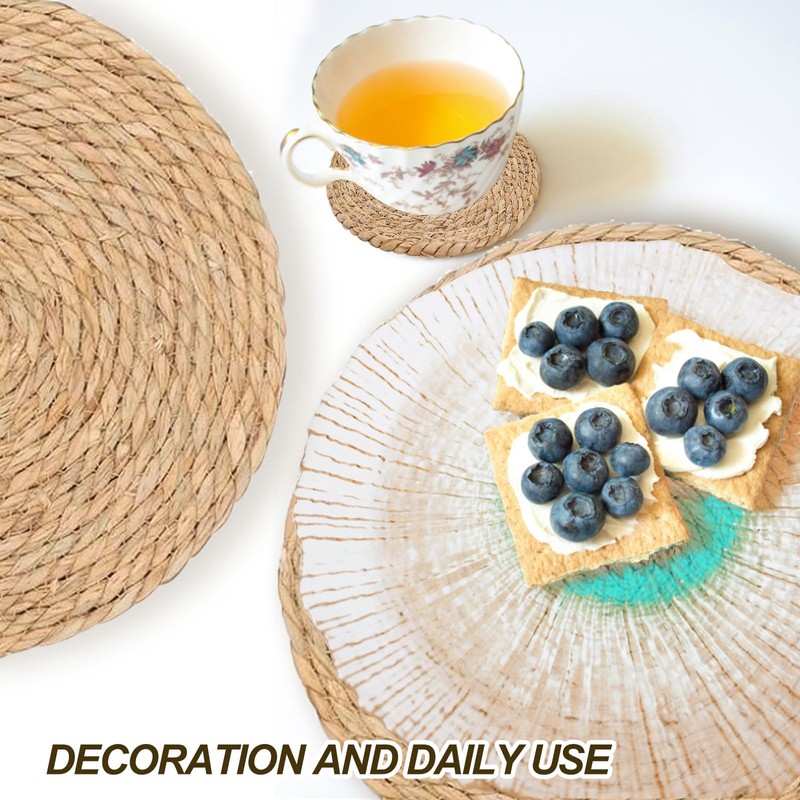 Woven Placemats, 6PCS Rattan Placemats, 30cm Handmade Weave Placemat, Natural