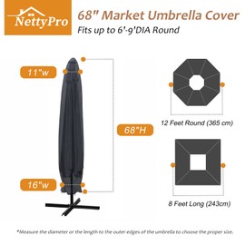 NettyPro Umbrella Cover for 6ft to 9ft Patio Umbrellas, Waterproof and Ripstop Market Umbrella Parasol Cover with Zipper and Rod, Black