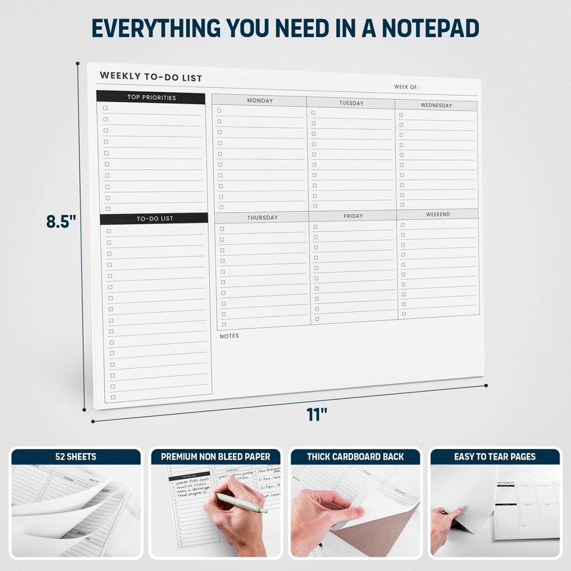 Weekly Planner Pad: To Do List Desk Notepad with Multiple