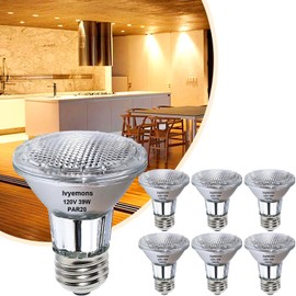 Ivyemons PAR20 Flood 39W 120V 480 Lumens- 6 Pack PAR20 Flood Light Bulbs with E26 Base, PAR 20 Dimmable 2800K Warm White, Long Lasting 39W PAR 20 Bulb for Recessed Lighting & Range Hood Light Bulbs