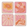 4 Coaster Set Retro Flowers 60s 70s Vintage Inspired