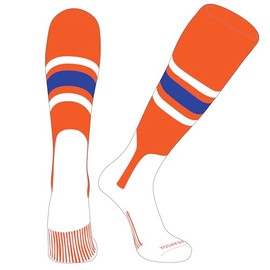 PEAR SOX OTC Baseball Softball Stirrup Socks (B, 7in) Orange, White, Royal (L)