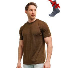 Merino.tech Merino Wool T-Shirt Mens - 100% Organic Merino Wool Undershirt Thermal Shirts for Men and Hiking Socks (Large, Artichoke Green)