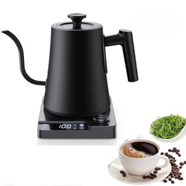 Gooseneck Electric Kettle with ±1℉ Precision Temperature Control for Pour Over Coffee & Tea, Rapid Boil, 304 Stainless Steel, Built-in Brew Timer, 1200W/1.0L