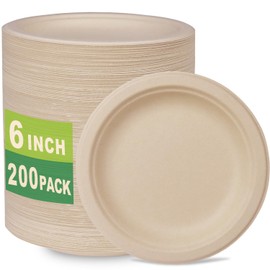 GreenWorks 200 Count 6“ Small Compostable Dessert Plates, Heavy-duty Unbleached Biodegradable Bagasse and Bamboo fiber Paper Plates … | GreenWorks