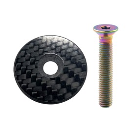 Yaruijia Full Carbon Fiber Headset Top Cap with Titanium Bolt M6 x 35mm for 1-1/8" MTB Road Bike Stem（Glossy） (Rainbow, Glossy Top Cap+M6x35mm Bolt)