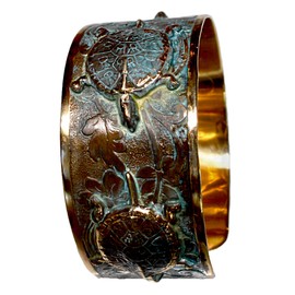 Elaine Coyne Verdigris Patina Brass Classic Box Turtle Cuff Bracelet