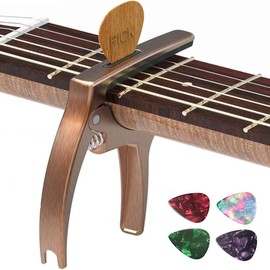 3in1 Guitar Capo for Acoustic and Electric Guitars(with Pick Holder and 4Picks),Ukulele,Mandolin,Banjo,Guitar Accessories:_Bronze